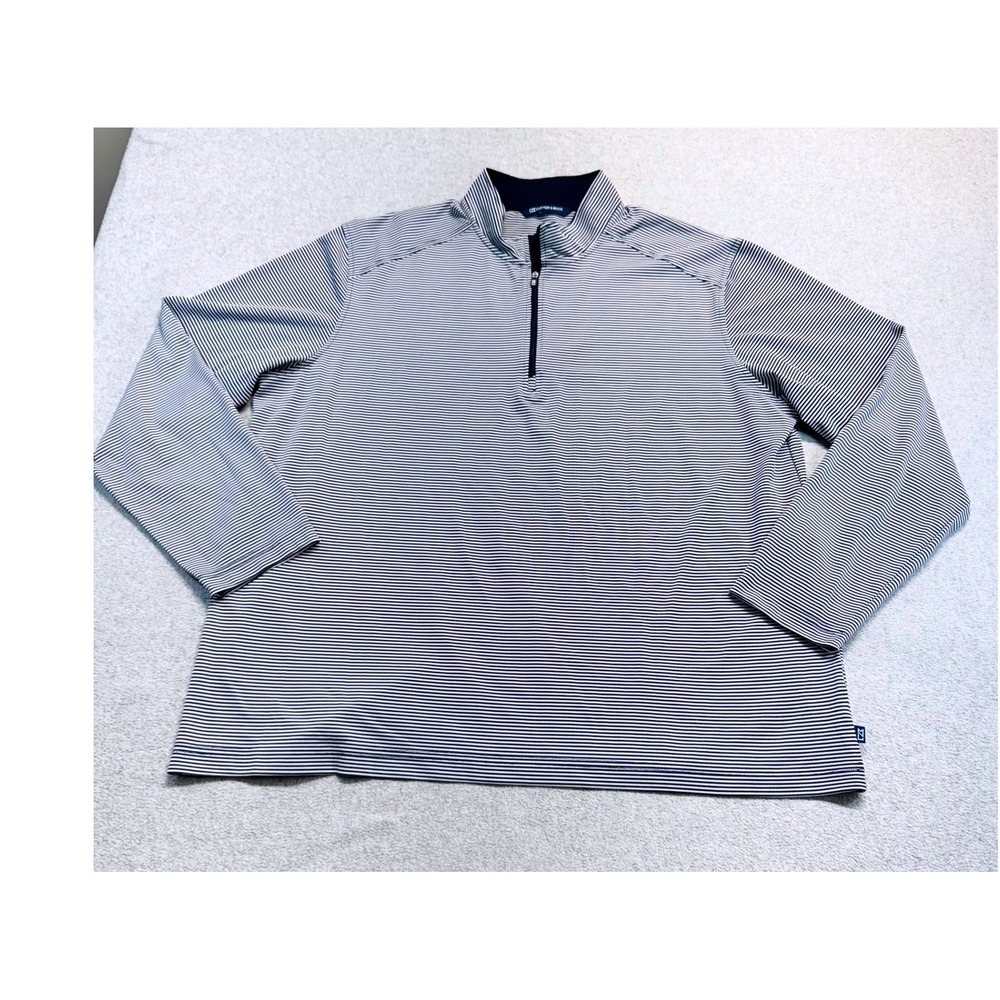 Cutter & Buck Virtue Men XL Navy White Micro Stripe 1/4 Zip Golf Pullover Classy